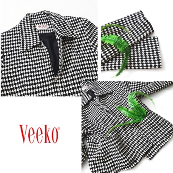 VEEKO Tweed Jacket Black/White Houndstooth Lining - Picture 7 of 10